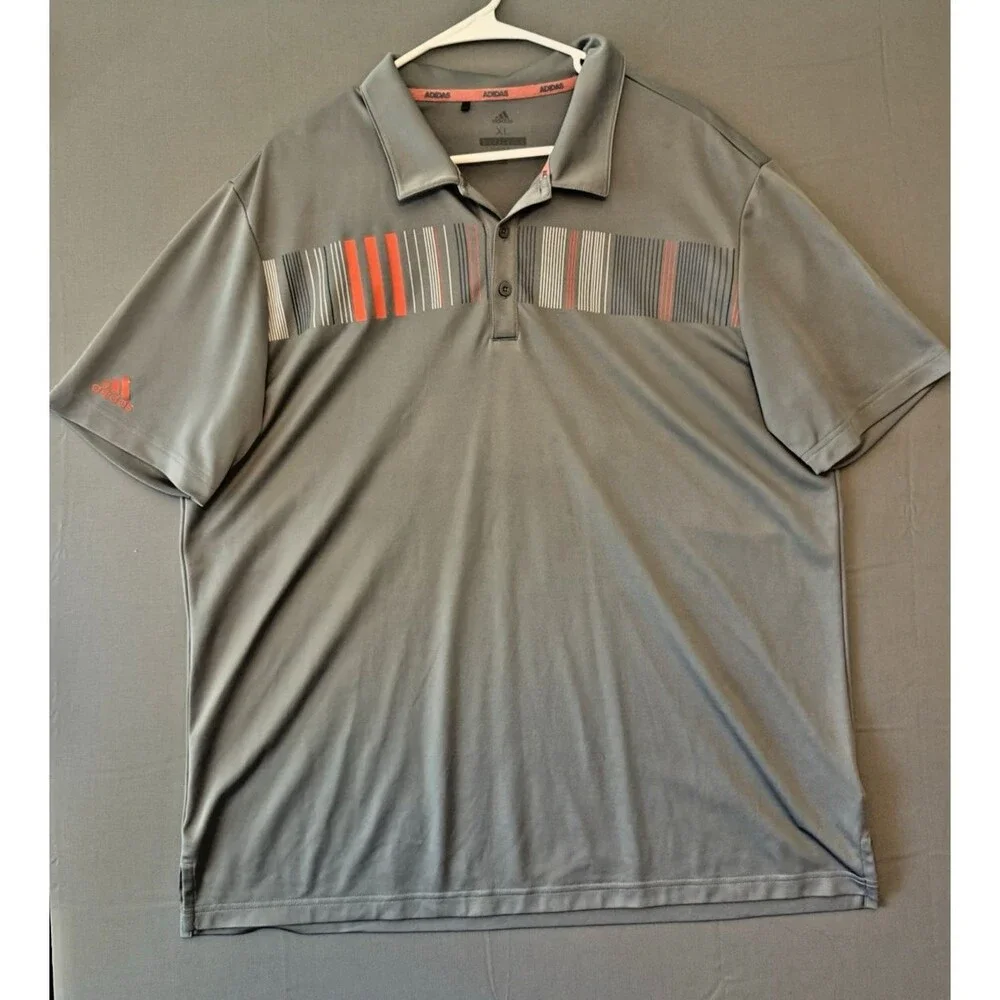 Men's Adidas Gray Golf Polo with Orange Accents Size Extra Large